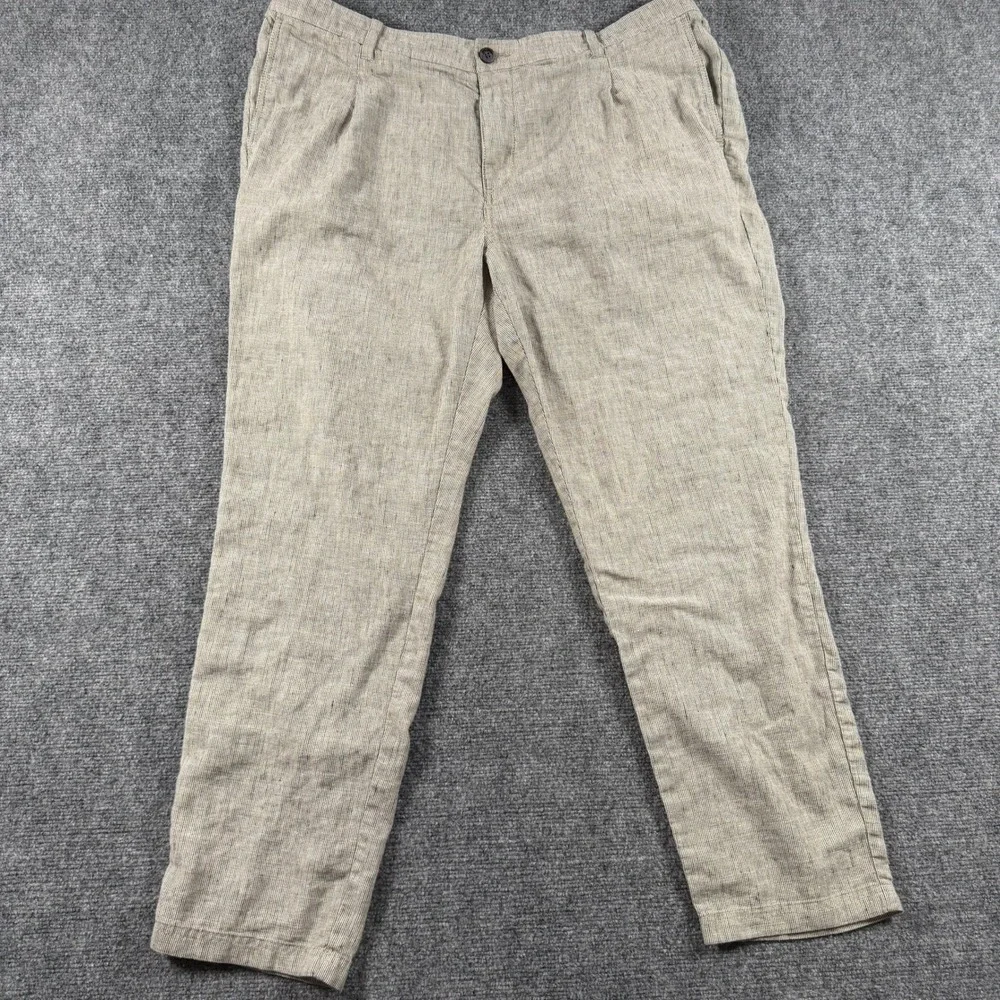 Tommy Bahama Pants Mens XXL Beige Pinstripe Linen Blend Elastic Waist Casual